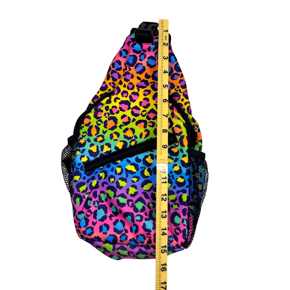 Rainbow Leopard Print Sling Bag Crossbody Backpack Multicolor Neon Animal Print - Picture 5 of 6